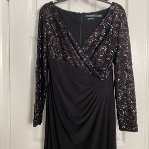 Ralph Lauren Black Sequin Long Sleeve Evening Dress
